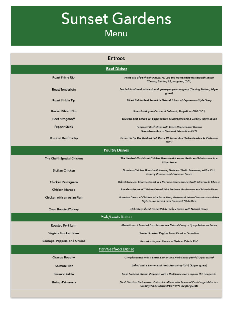 Sunset Gardens Menu July 2018 | PDF | Salad | Sauce