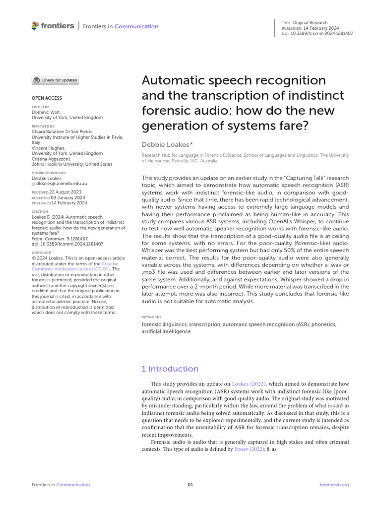 ASR Performance on Forensic Audio Analysis | PDF | Speech Recognition ...