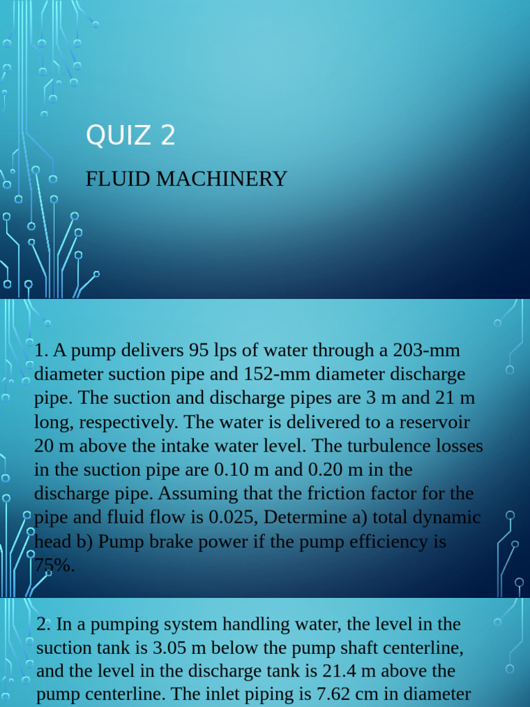 Fluid Machinery Pump Quiz Solutions | PDF