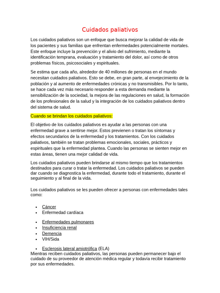 Cuidados Paliativos: Mejora de Vida | PDF | Cuidados paliativos ...