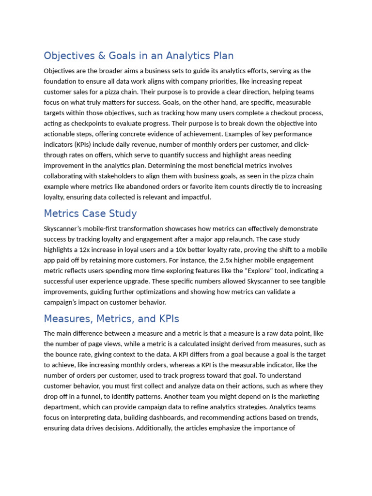 Analytics Plan: Objectives and KPIs | PDF | Performance Indicator ...