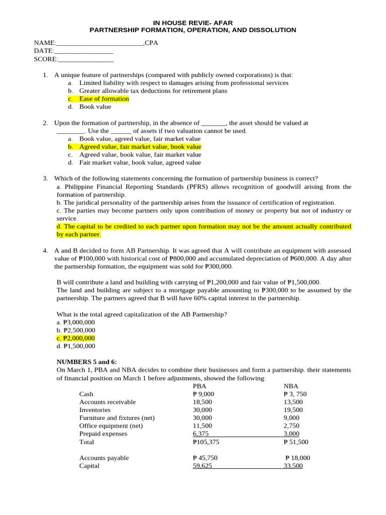Partnership Formation and Valuation Guide | PDF | Book Value | Balance ...