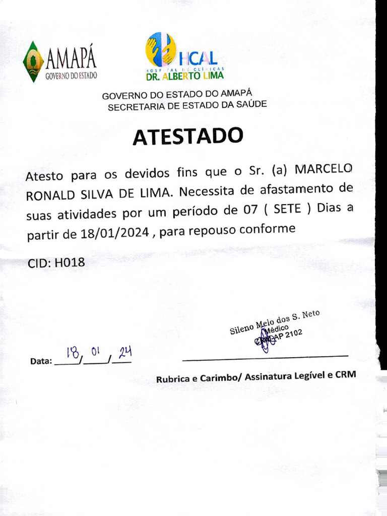 Atestado Médico para Afastamento de 7 Dias | PDF