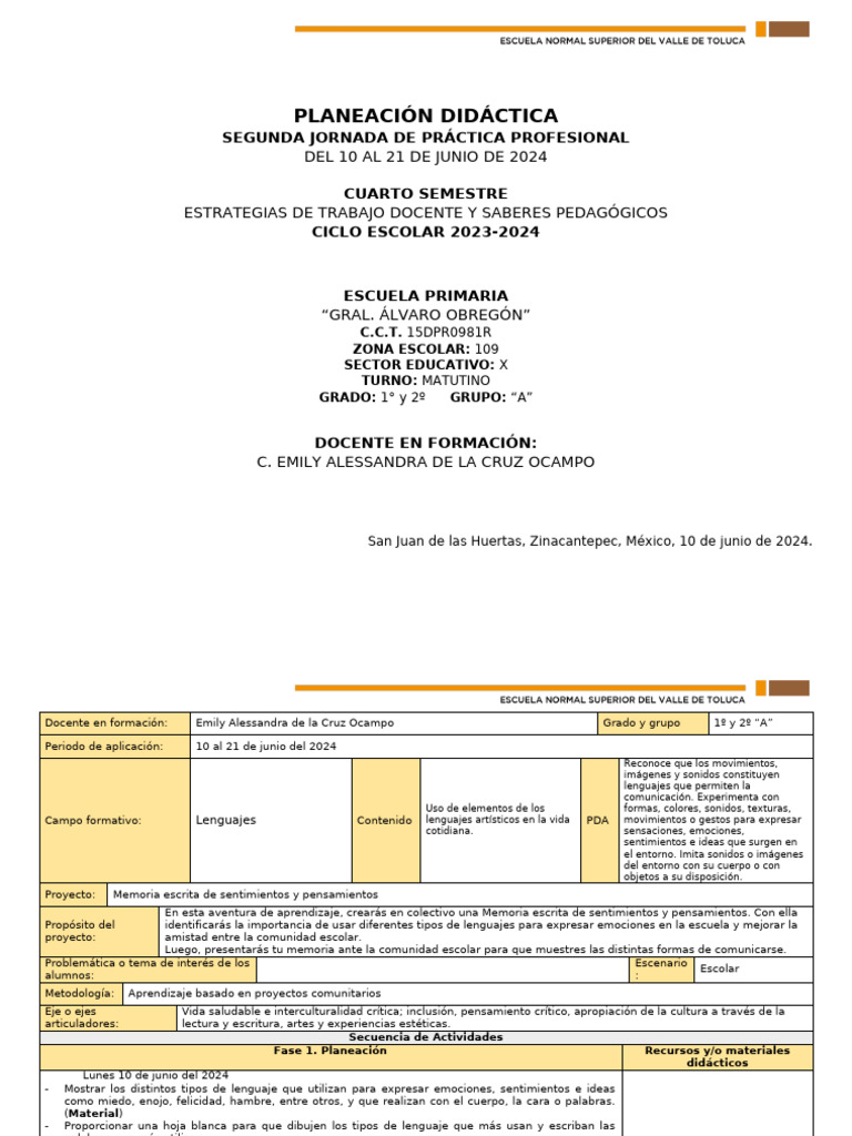Planeación Didáctica para Primaria 2024 | PDF | Maestros | Aprendizaje
