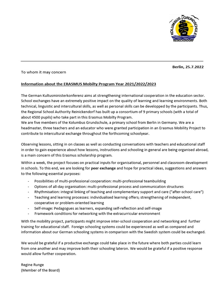 Information Erasmus Mobility Program July 2022 | PDF | Teachers | Learning