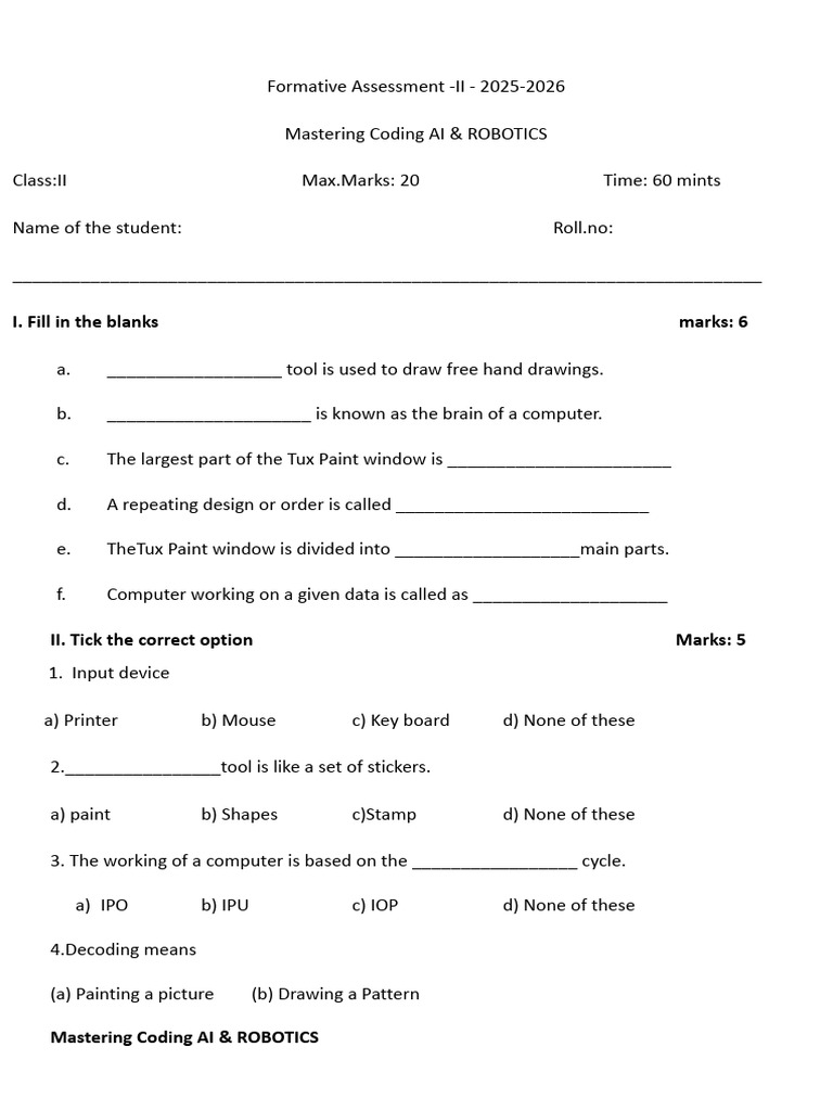 Formative Assessment: Coding & Robotics | PDF | Computer Engineering ...