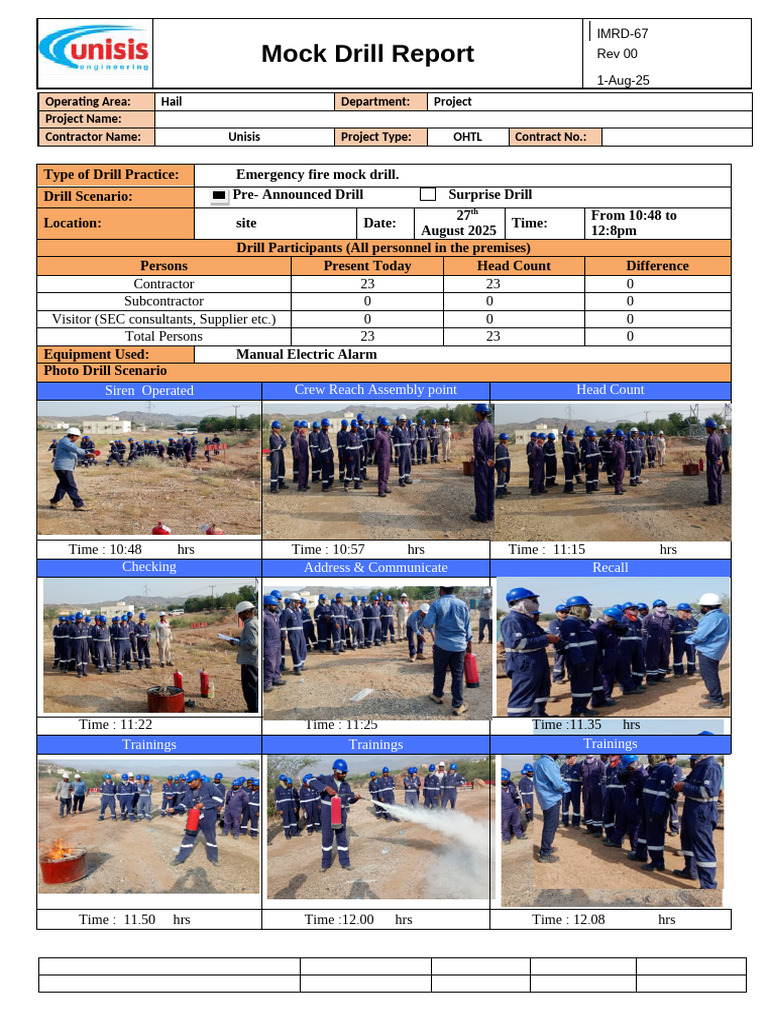 Emergency Fire Mock Drill Report | PDF