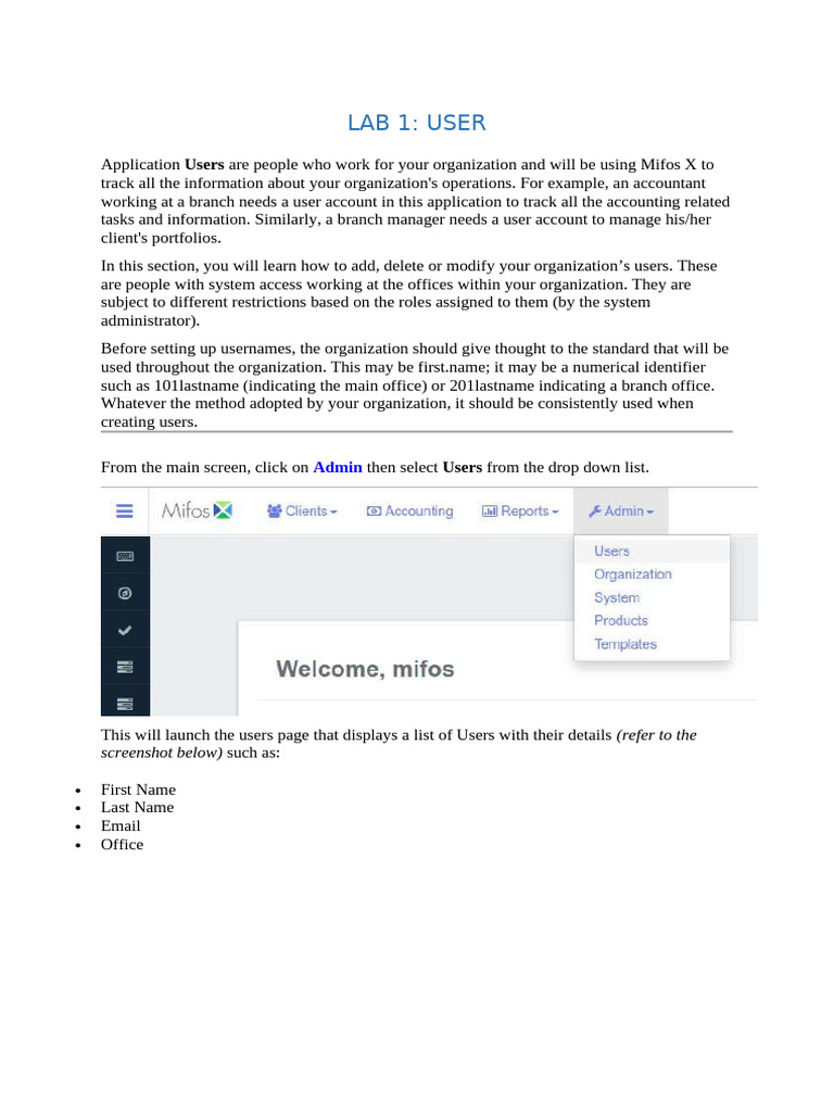 Mifos X User Management Guide | PDF | User (Computing) | Password
