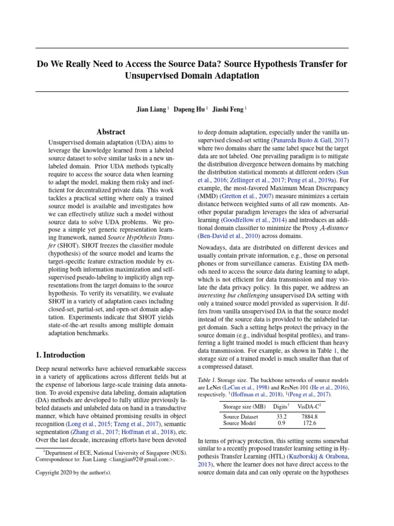 SHOT: Source Hypothesis Transfer for UDA | PDF | Deep Learning | Cognition