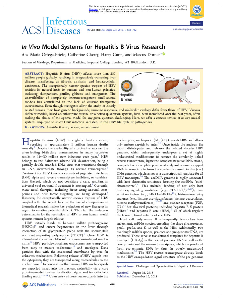 Ortega Prieto Et Al 2018 in Vivo Model Systems For Hepatitis B Virus ...