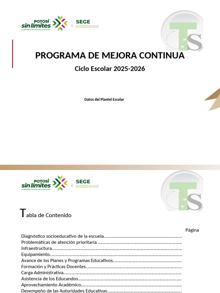 Programa de Mejora Continua Escolar 2025-2026 | PDF | Enseñando | Escuelas