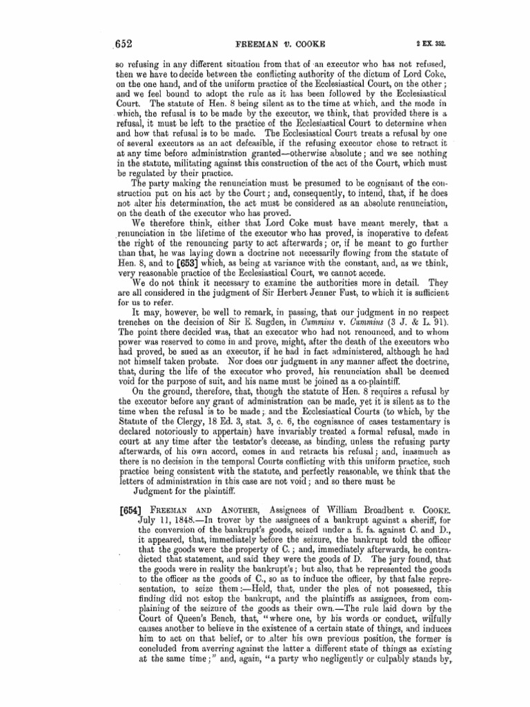 Freeman v. Cooke Case Analysis | PDF | Estoppel | Probate