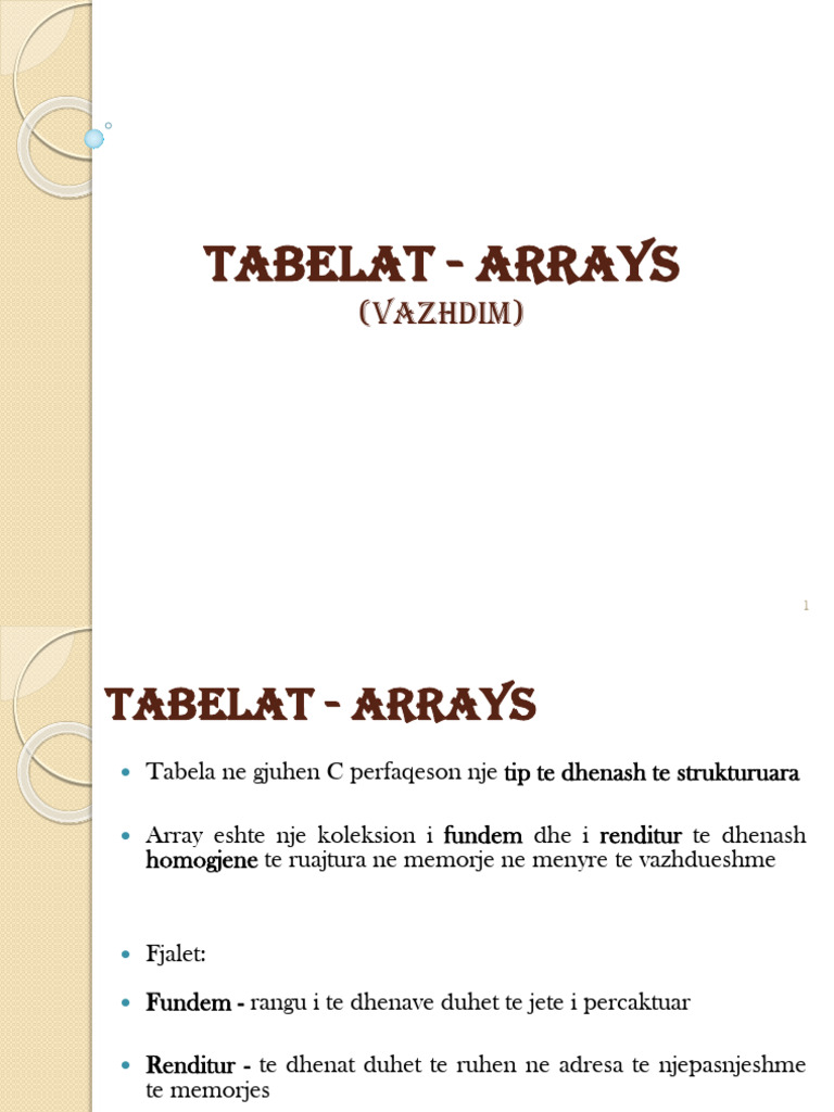 Leksion 9 - Tabelat (Arrays) - Vazhdim | PDF