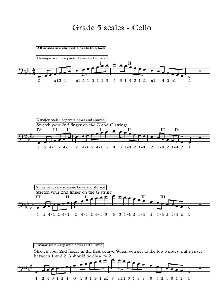 Grade+5+Scales+Sheet+ +cello | PDF