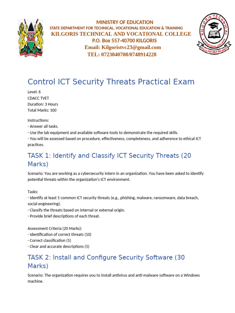 Practical Exam: Control ICT Security Threats | PDF | Antivirus Software ...