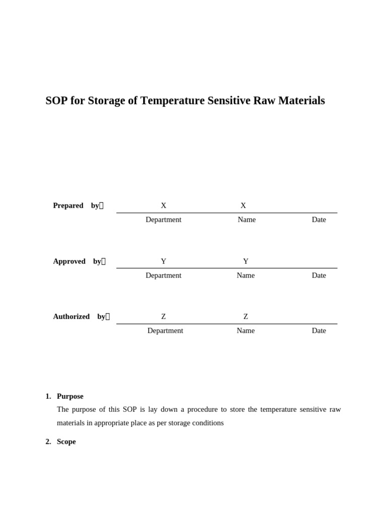 SOP For Storage of Temperature Sensitive Raw Materials | PDF