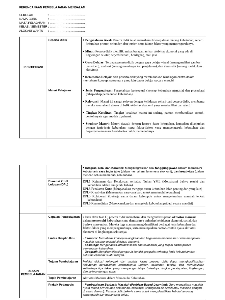 Template - RPP Pembelajaran Mendalam | PDF