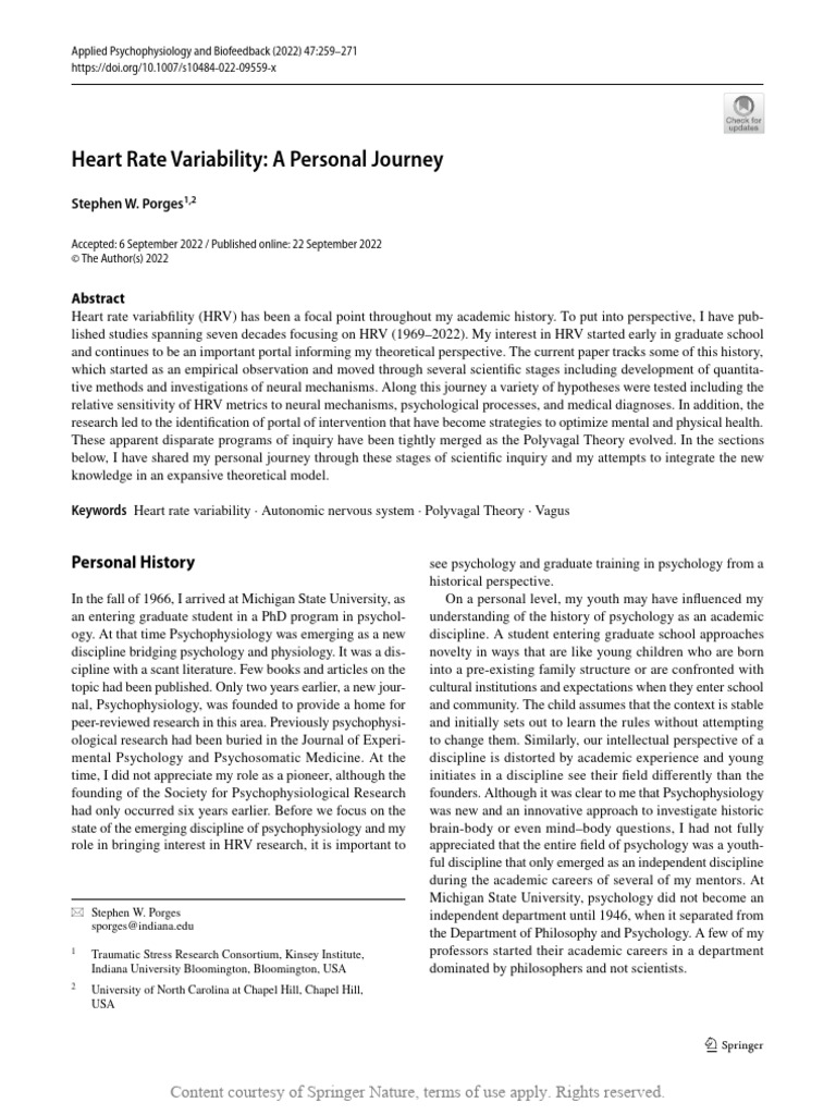 Heart Rate Variability A Personal Journey | PDF | Psychophysiology