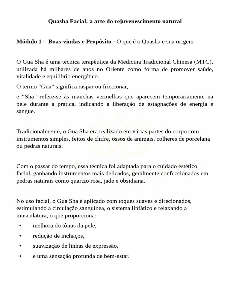 Quasha: Guia Prático de Uso Facial | PDF | Envelhecimento | Massagem