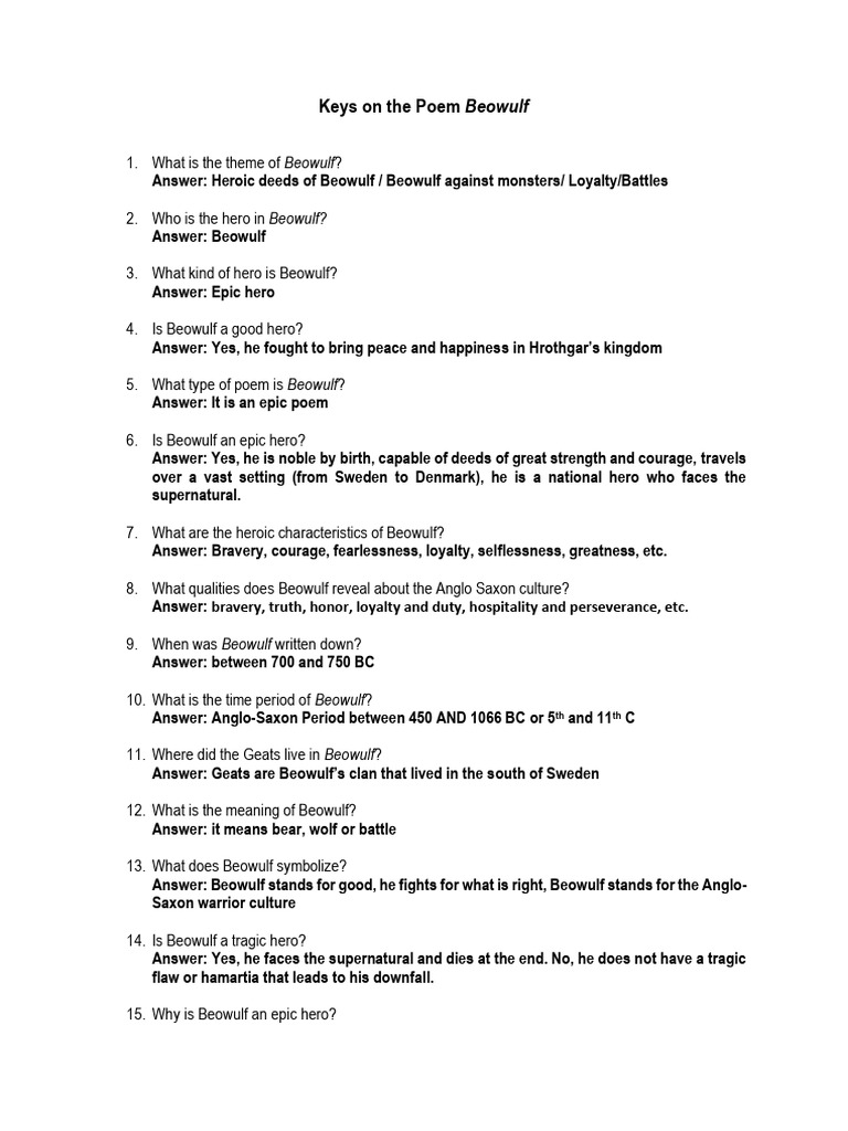 Devoir 2 Keys On Beowulf | PDF | Beowulf | Germanic Heroic Legends
