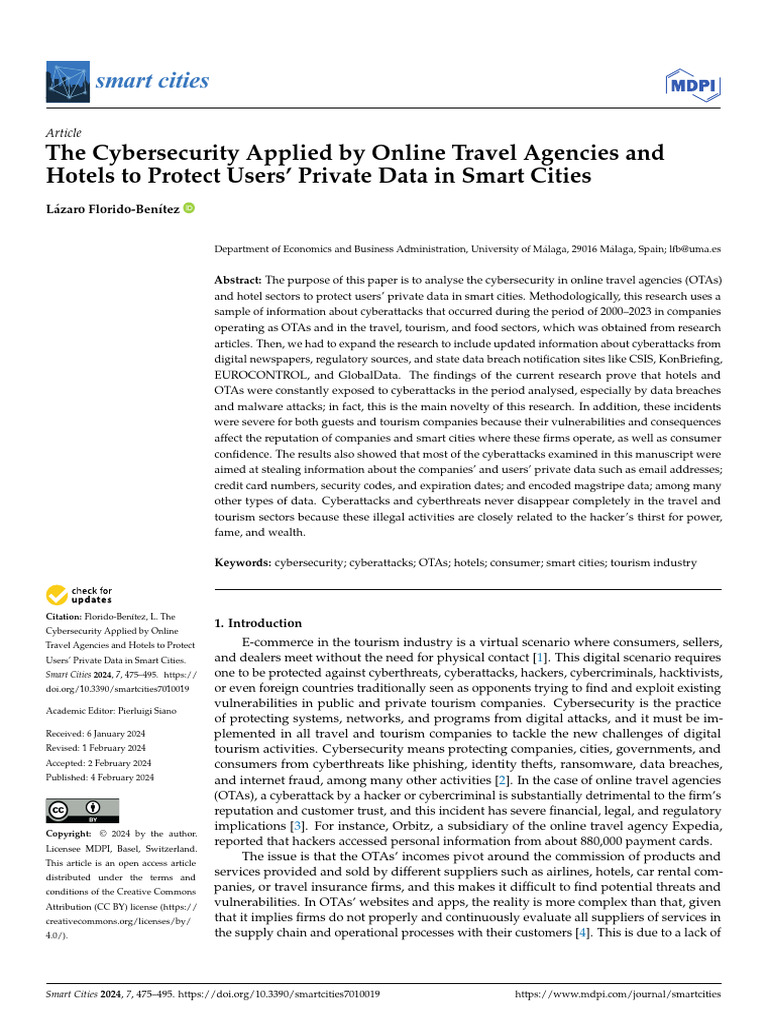 Cybersecurity for OTAs and Hotels in Smart Cities | PDF | Computer ...