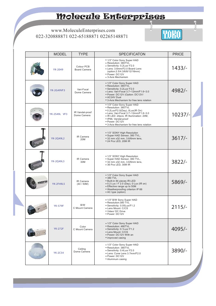 Yoko CCTV Camera Price List | PDF
