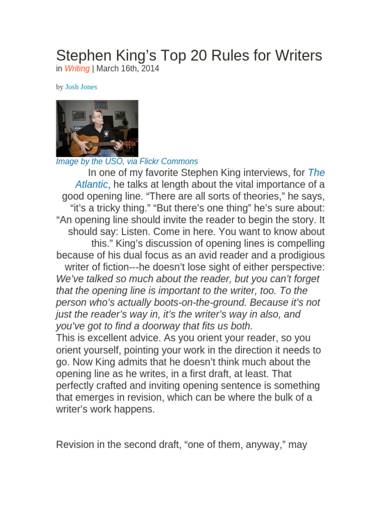 Stephen King's 20 Essential Writing Rules | PDF | Linguistics | Grammar