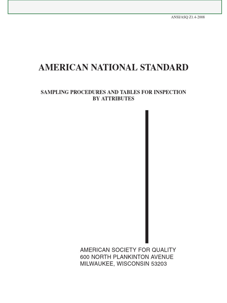 ANSI/ASQ Z1.4-2008 Sampling Standard | PDF