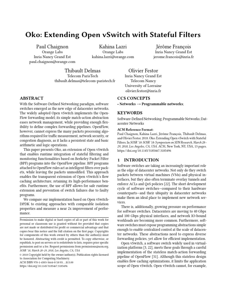 Oko: Stateful Filters for Open vSwitch | PDF | Computer Architecture ...