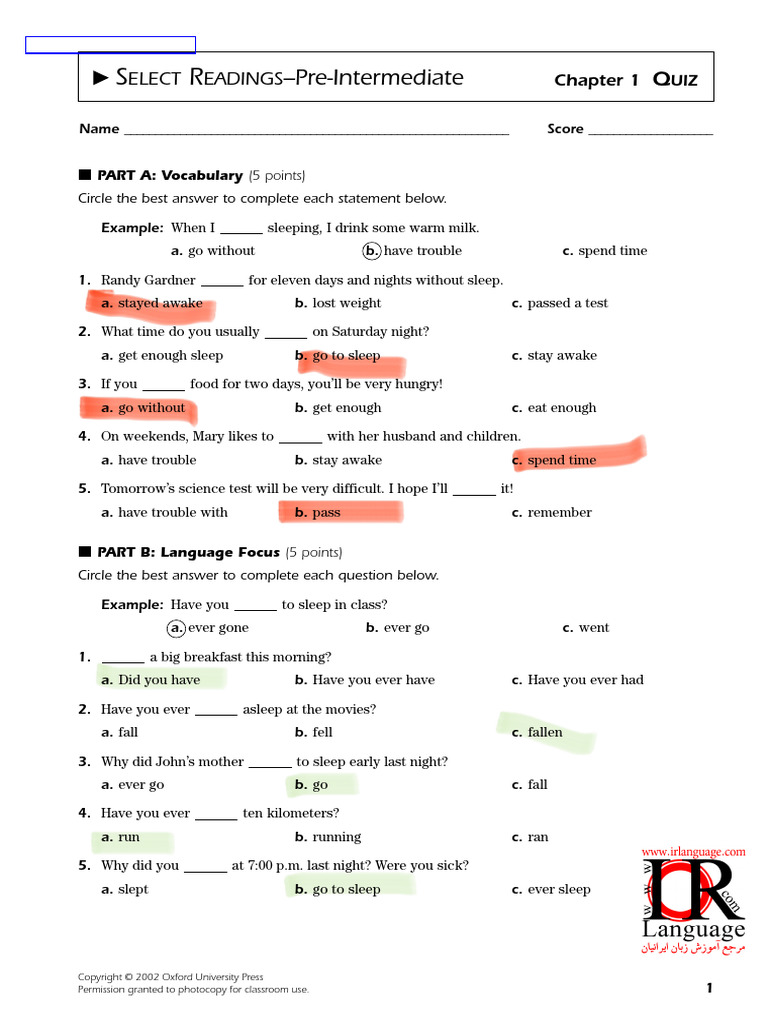 Select Readings Pre - Int SB Copy Pages | PDF | Sleep