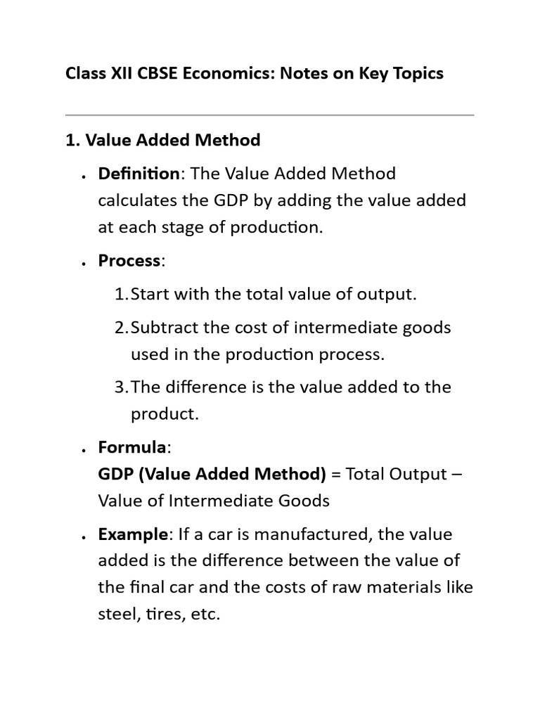 CBSE Class XII Economics Key Notes | PDF | Gross Domestic Product | Income