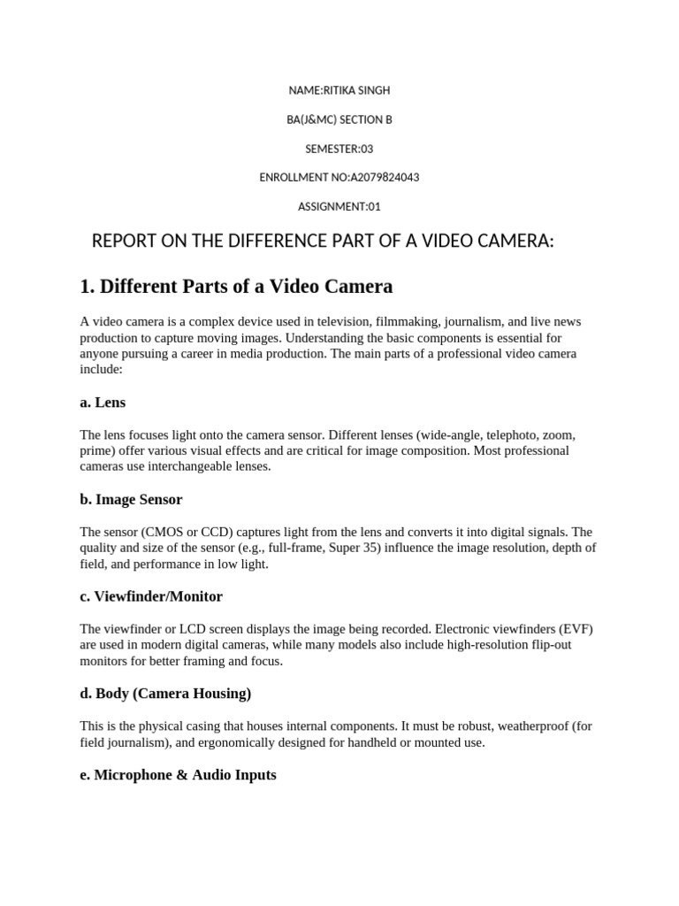 Video Camera Components & Techniques | PDF | Camera | Camera Lens