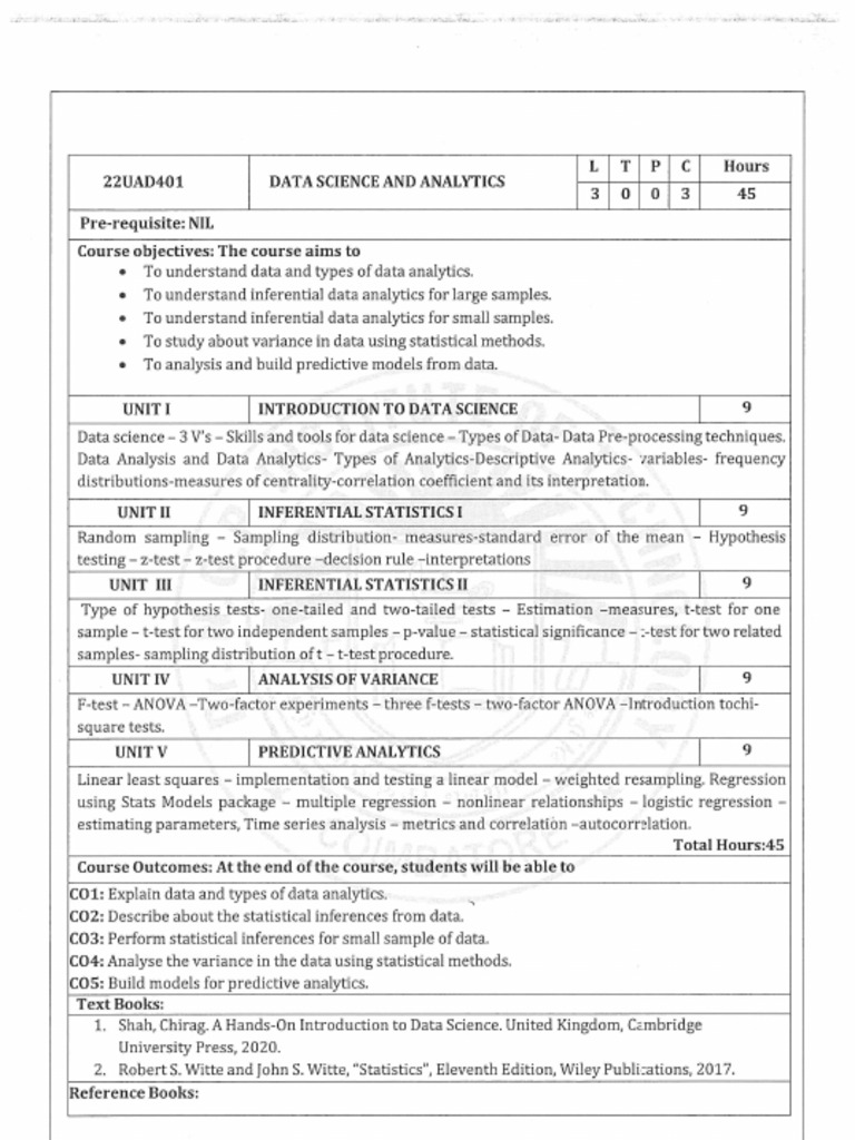 22UAD401-Data Science and Analytics | PDF