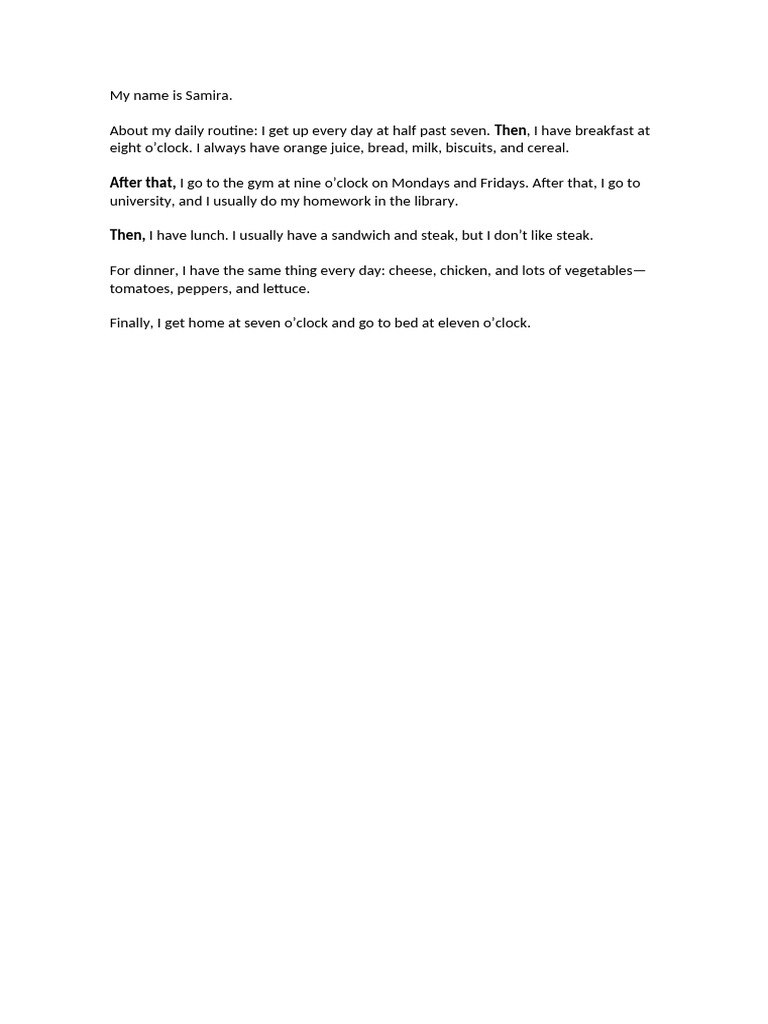 Samira's Daily Routine Overview | PDF
