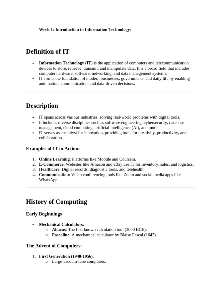 Introduction to Information Technology Basics | PDF | World Wide Web ...