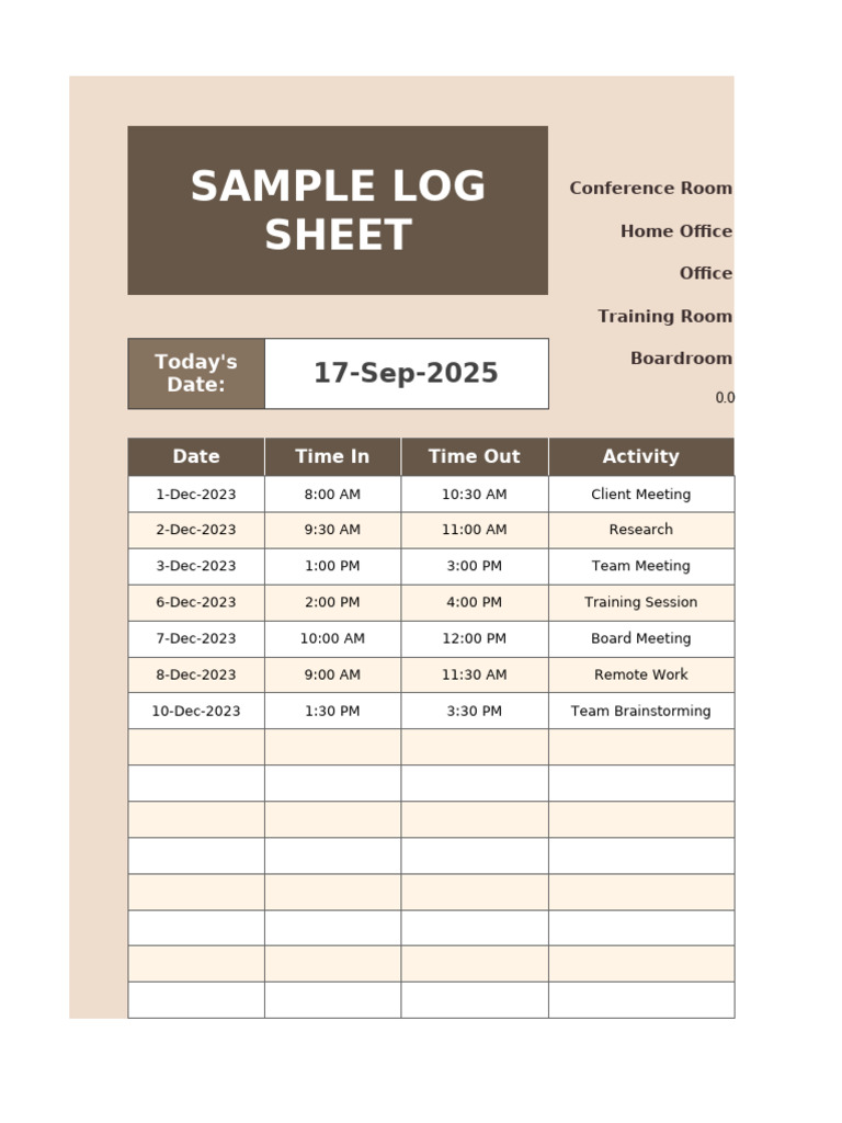Sample Log Sheet for Meetings | PDF