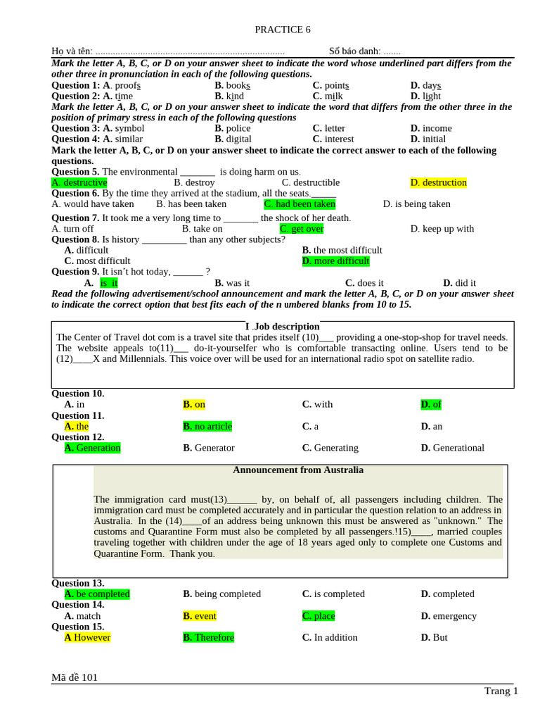 English Language Practice Test 101 | PDF | Plastic