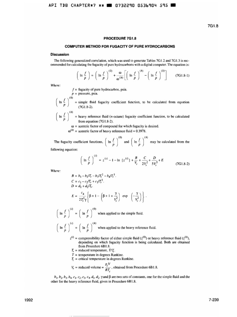 Computer Method For Fugacity of Hydrocarbon | PDF