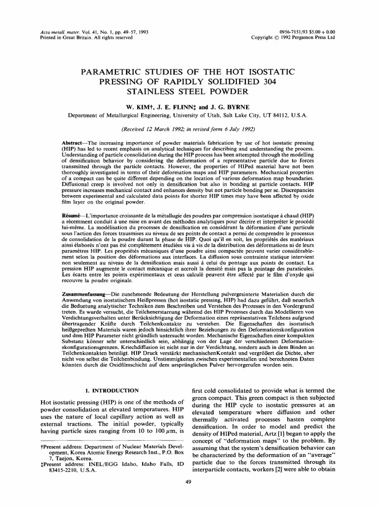 Hot Isostatic Pressing of 304 Steel | PDF | Sintering | Creep (Deformation)