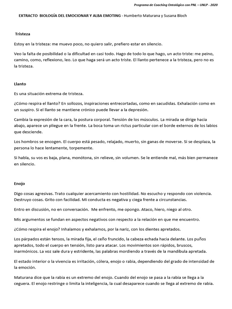 Extracto Biología Del Emocionar y Alba Emoting | PDF | Ira | Temor