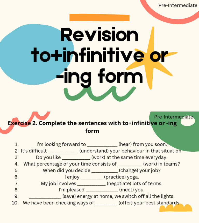 Revision of To+infinitive or - Ing Form-2 | PDF