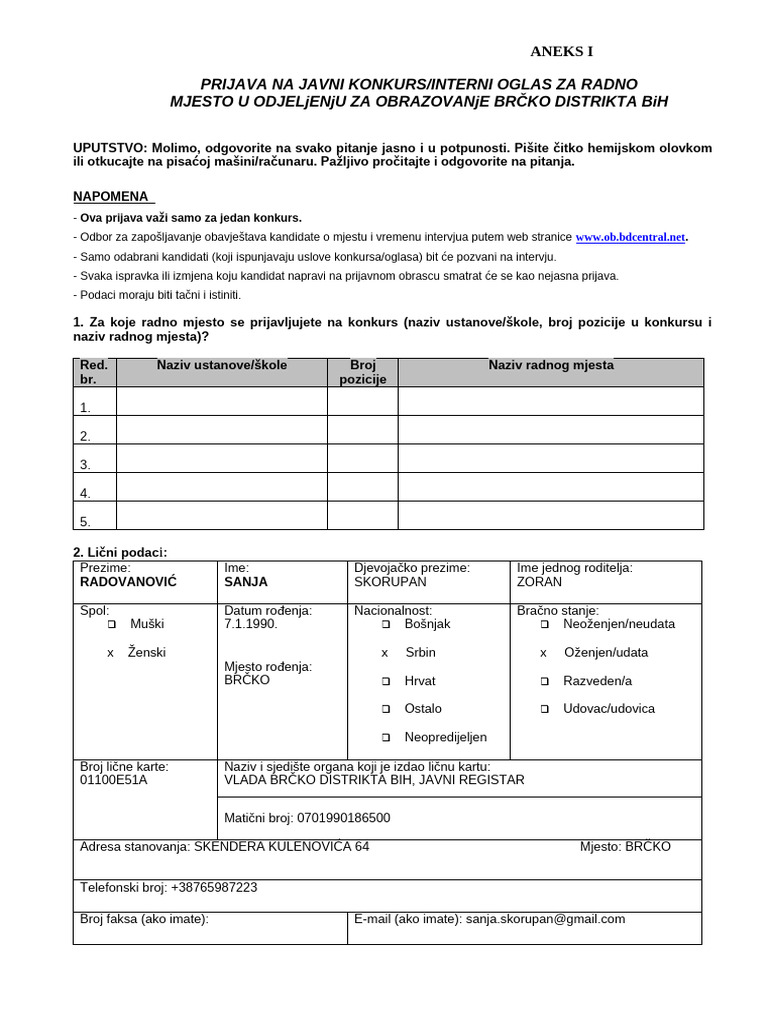 Prijava Obrazovanje | PDF