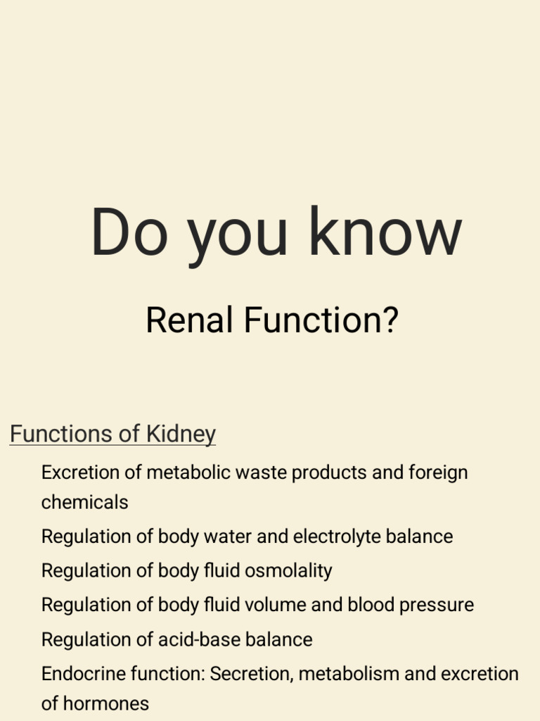 Understanding Renal Function Tests | PDF | Creatinine | Kidney