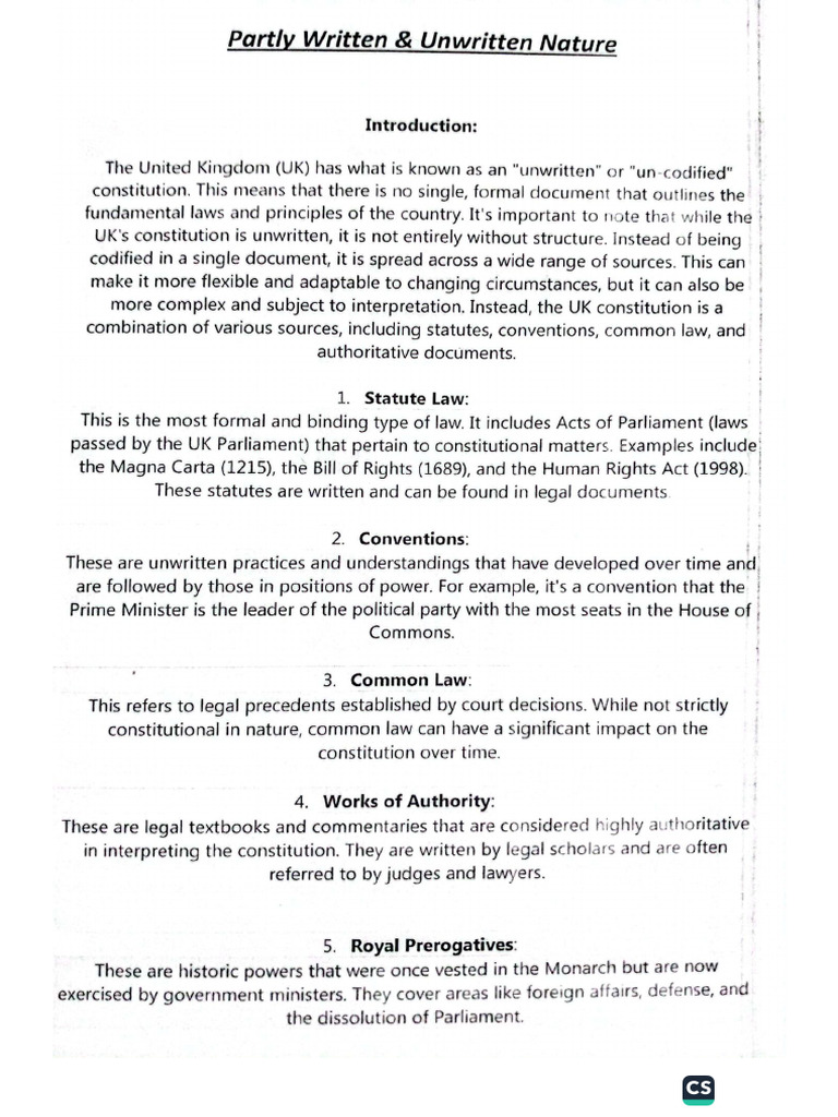 UK Constitution Mids Complete Notes | PDF
