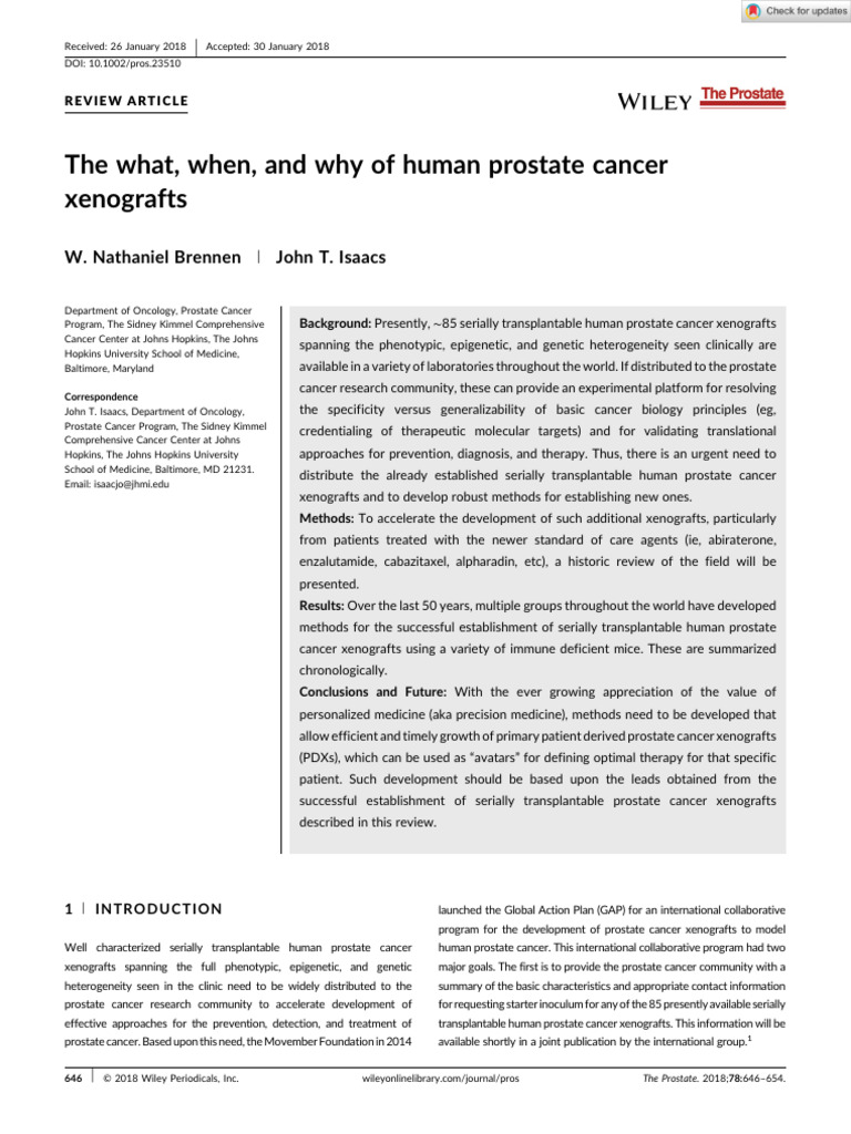 Prostate Cancer Xenografts Overview | PDF | Cancer | Prostate Cancer