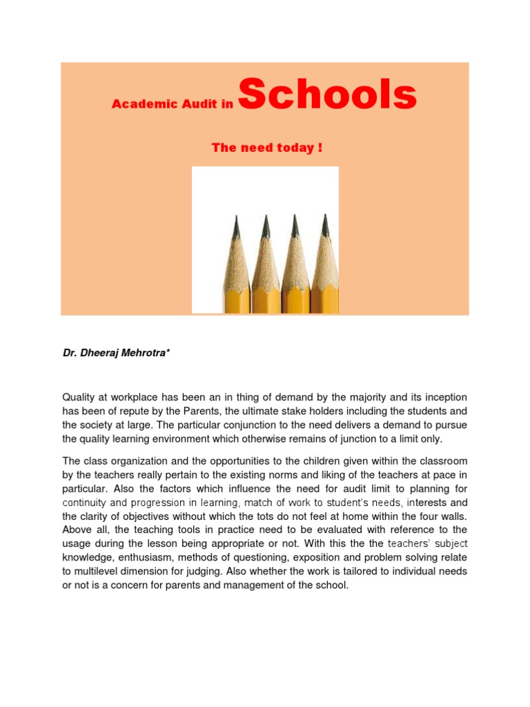 Academic Audit Checklist for Schools | PDF | Teachers | Educational ...