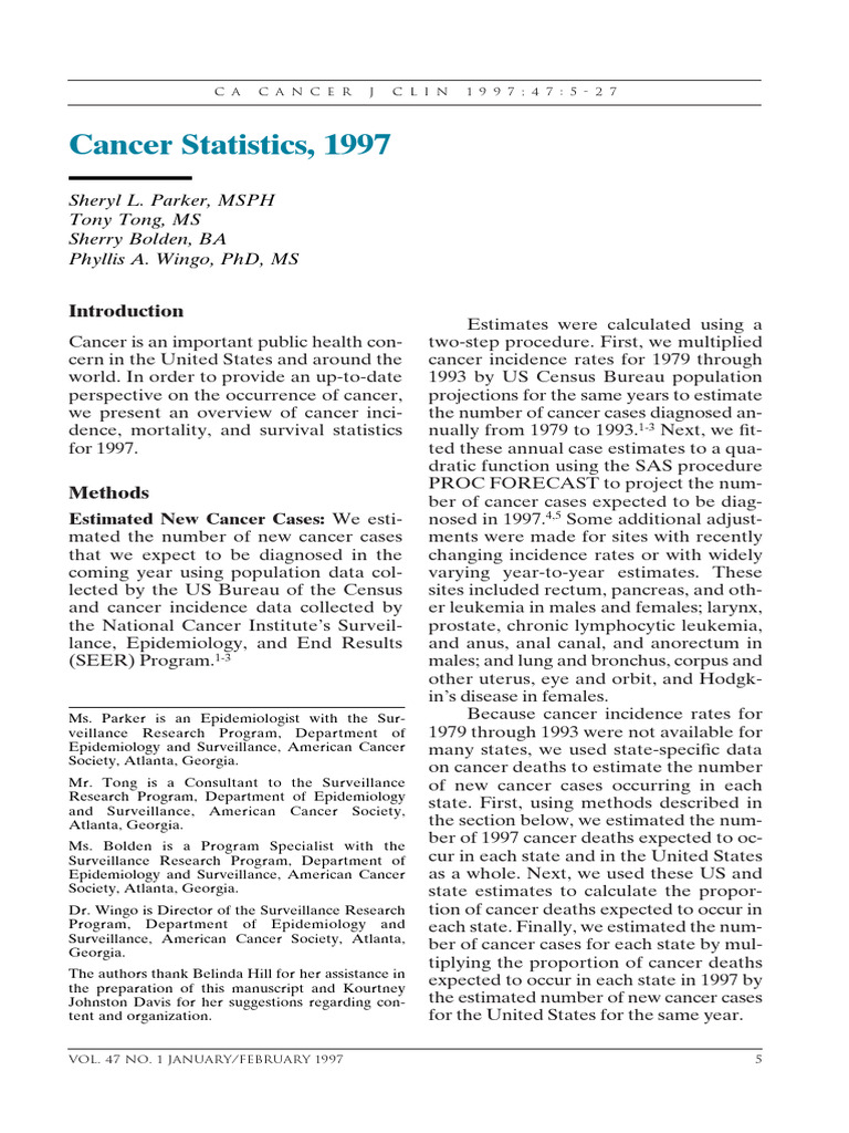 Cancer Statistics Overview 1997 | PDF | Gastrointestinal Tract ...