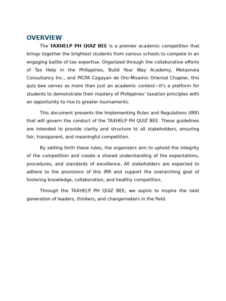 TAXHELP PH Quiz Bee Rules & Guidelines | PDF | Taxes | Appeal