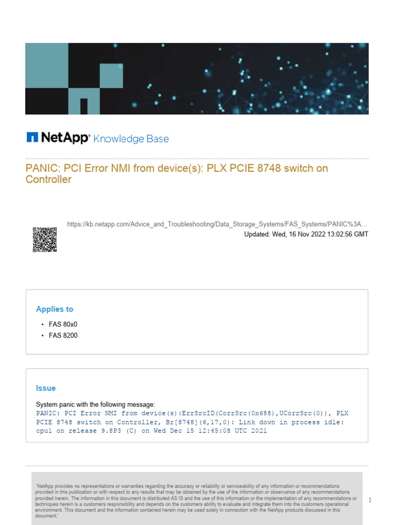 NetApp FAS PCI Error NMI Troubleshooting | PDF