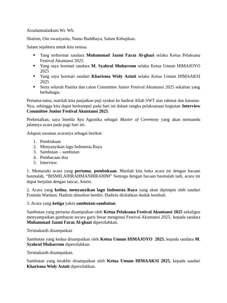 Panduan Interview Committee Junior 2025 | PDF